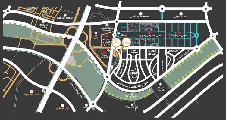 Location of Udora Mall New Capital Downtown Hometown Developments - موقع أودورا مول العاصمة الادارية الجديدة داون تاون - هوم تاون للتطوير العقاري