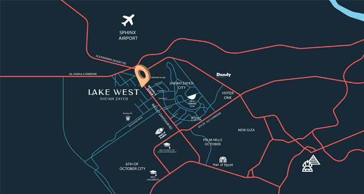 Location of Lake West Sheikh Zayed by Cairo Capital Developments Standalone Villas & Townhouses 3- موقع كمبوند ليك ويست الشيخ زايد - شركة كايرو كابيتال للتطوير العقاري