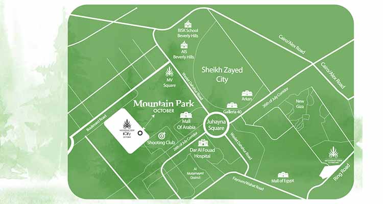 Location of Mountain Park iCity October by dmg mountain view - موقع مشروع كمبوند ماونتن بارك أكتوبر من ماونتن فيو اي سيتي