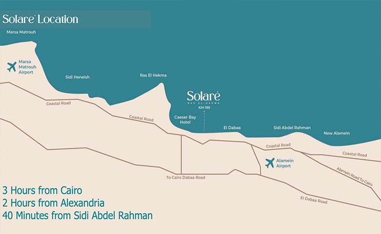 Location of Solare North Coast - Misr Italia Developments - موقع قرية سولير الساحل الشمالي - مصر ايطاليا للتطوير العقاري